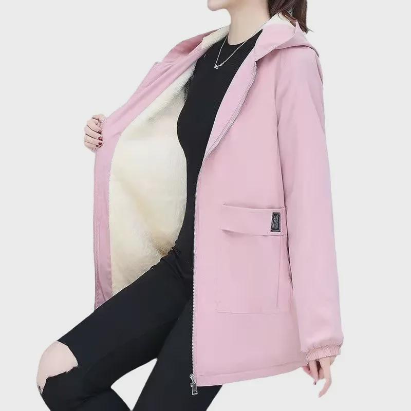 Женская хлопковая ветровка больших размеров средней длины с бархатной подкладкой - модное толстое пальто на осень/зиму (300 Джин)