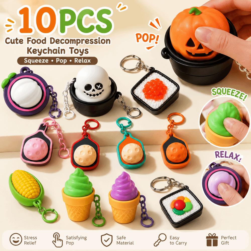 Cartoon Anti-stress Toy Pendant Finger Button Foods Clicker Key Chain Decompression Gift