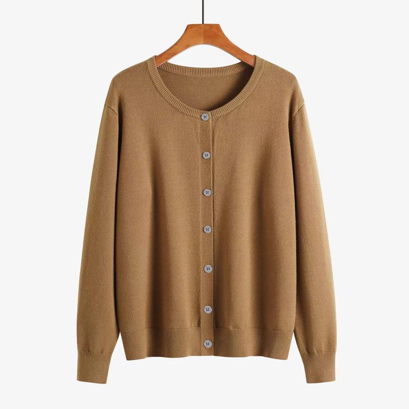Spring and Autumn Women's Cardigan Solid Color Round Neck Single-breasted Knitted Bottoming Women's Sweater Jacket