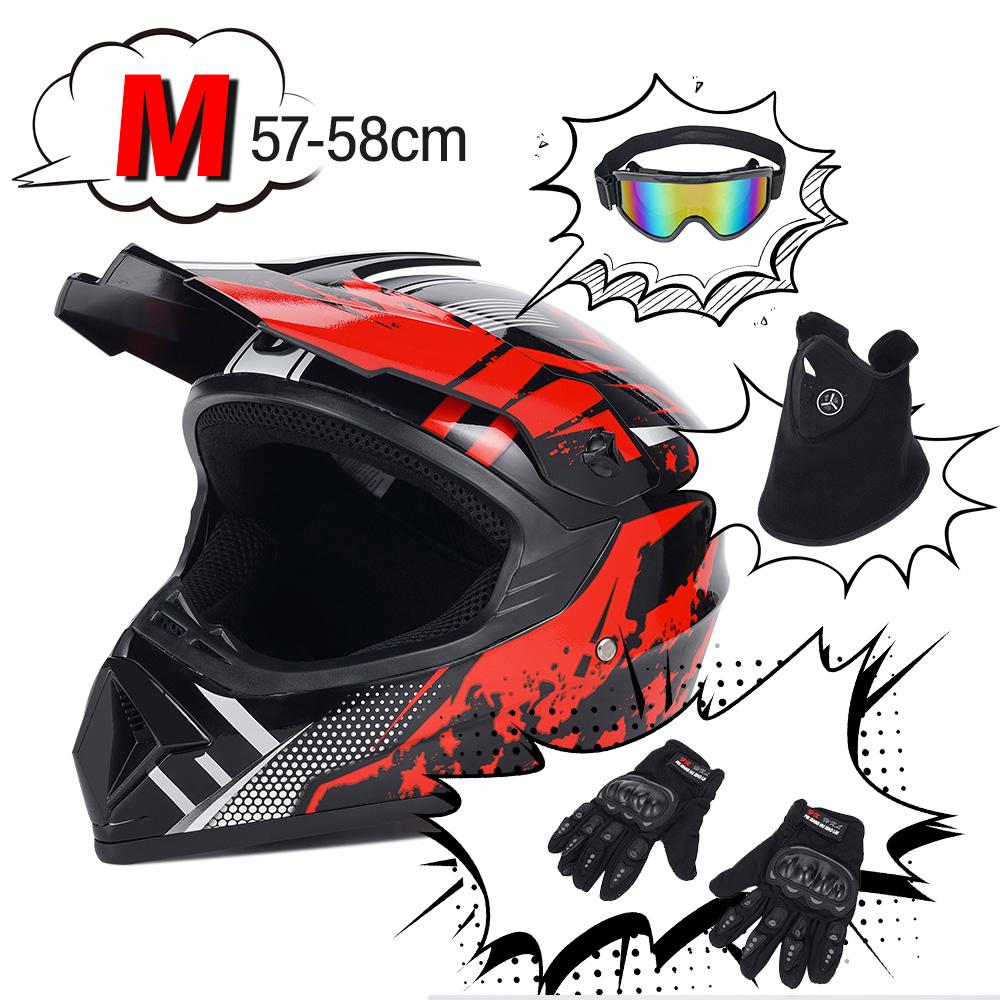 Red New Off-Road Motorcycle Helmet Atv Dirt Bike Utv Helmet with Goggles, Gloves and Mask, Including Four Models of S/m/l/xl