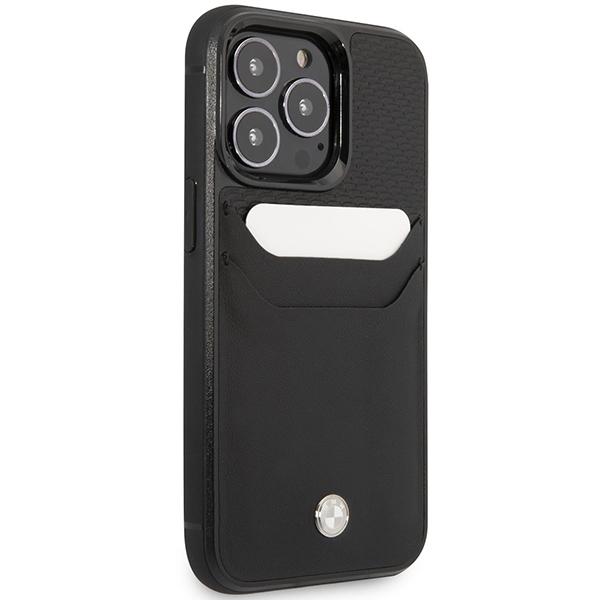 Etui do iPhone 14 Pro Max BMW Skórzane Kieszeń na kartę Czarny