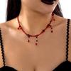 Gothic Layered Black Red Choker Necklace Vintage Blood Drop Tassel Pendant Necklace Punk Dark Tear Drop Y Necklace Halloween Necklace Jewelry