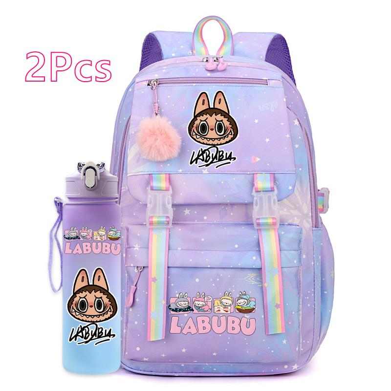 2Pcs/set Cute Backpack with 750Ml Outdoor Sports Water Bottle Student Girl Boy Schoolbag Large Capacity Travel Bag Gift