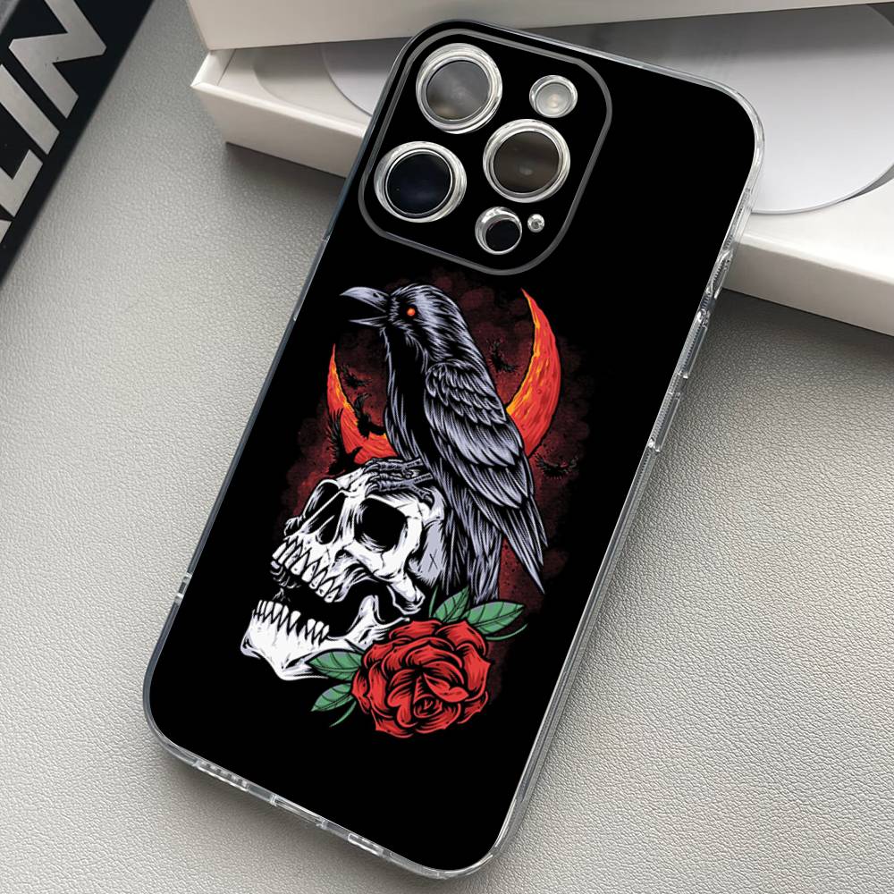 Череп Готический Жуткий Пастельный Гот Чехол Для Телефона Для iPhone 17 15 14 13 11 12 16 Pro Max Plus Mini Прозрачный Силиконовый Мягкий Funda