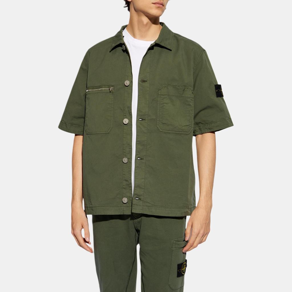 STONE ISLAND FW24 Пима Хлопок Минималистичная Повседневная Рубашка с Пуговицами Твил с Коротким Рукавом Мужские рубашки Мохово-Зеленый 811512410-V0059