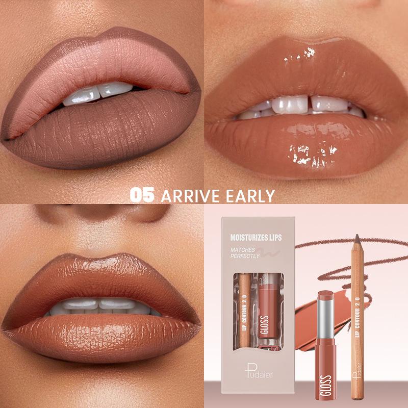 2 шт. набор помад-блесков для губ с эффектом водного света, с глянцевой блестящей желейной помадой и матовой подводкой для губ, контурный макияж