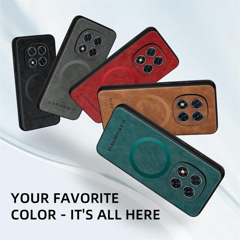 Magnetic Wireless Charge Leather Phone Case for Xiaomi Redmi Note 14 13 Pro+ 11SE / 12 11 10 Pro / Poco M6 Pro Soft Bumper Cover