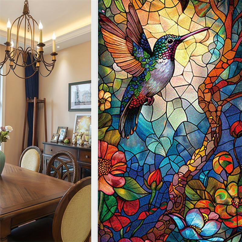 Sunflower Electrostatic Glass Sticker Colorful Flowers and Birds Film