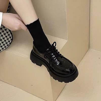 Туфли на платформе из кожи в британском стиле, женские, новые, осенние, универсальные, черные, туфли-лодочки, туфли-муффины
