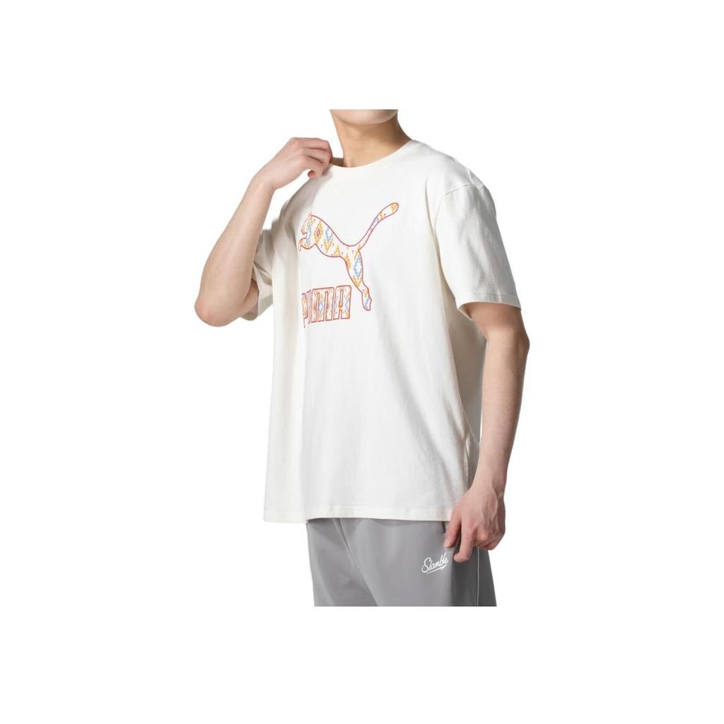 Puma Повседневная быстросохнущая дышащая футболка с винтажным логотипом и круглым вырезом, коротким рукавом и заниженной линией плеч, мужские топы, белая 626869-55