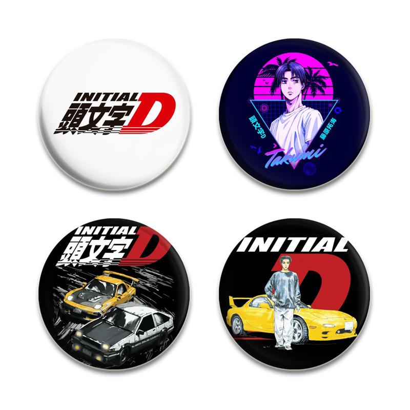 32/44/58MM Initial D Anime Enamel Pins for Clothes Bag Decor Round Cartoon Brooches On Backpack Racing Badge Jewelry Gift Accessory