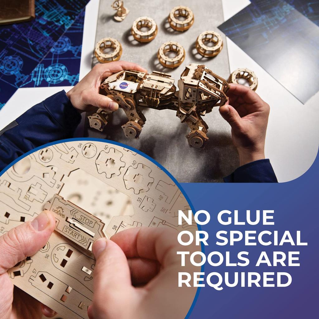 Ugears Manned Mars Rover Drive 70206 Wooden 3D No Glue or Tools Required 6-Wheel Puzzle, Puzzle,