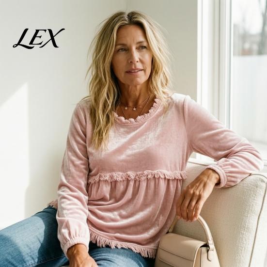 Ruffle Long Sleeve Top Women Fall O-Neck Shirt, Loose Fit Casual Fringe Blouse, Solid Blouses Color Pullover with Tassels Blouse