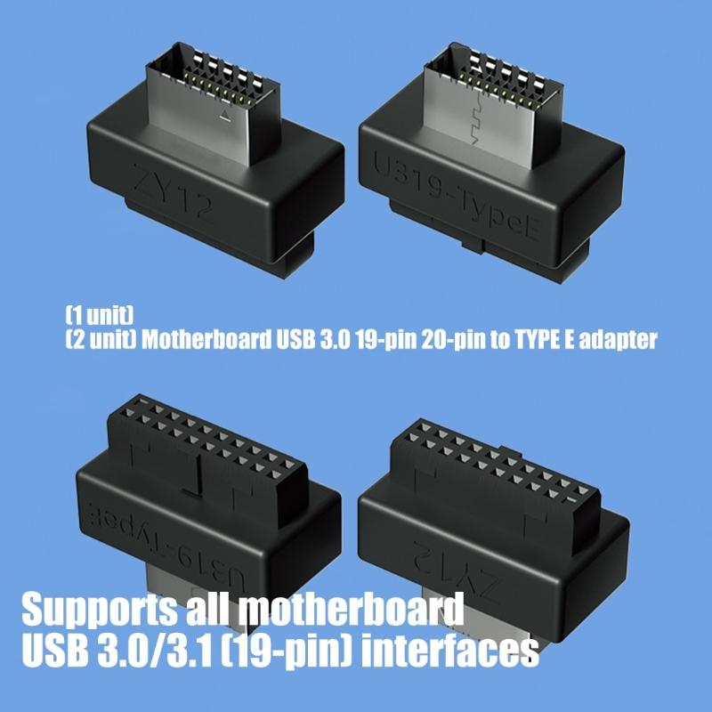 Установка без инструментов USB 3.0 Конвертеры для 19-контактных и 20-контактных на Type E Корпус из ABS и металла Быстрая передача данных 5 Гбит/с для улучшения совместимости
