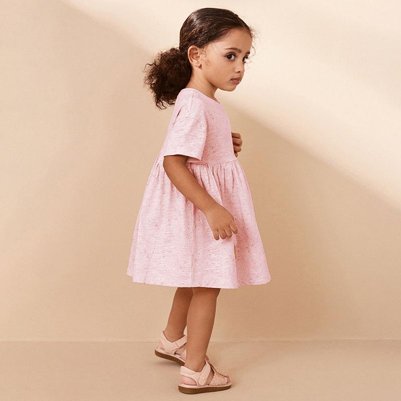 2025 лето 100% хлопок бабочка вышивка пайетки платье принцессы для девочки короткий рукав свободная юбка милые розовые платья для девочек детская одежда