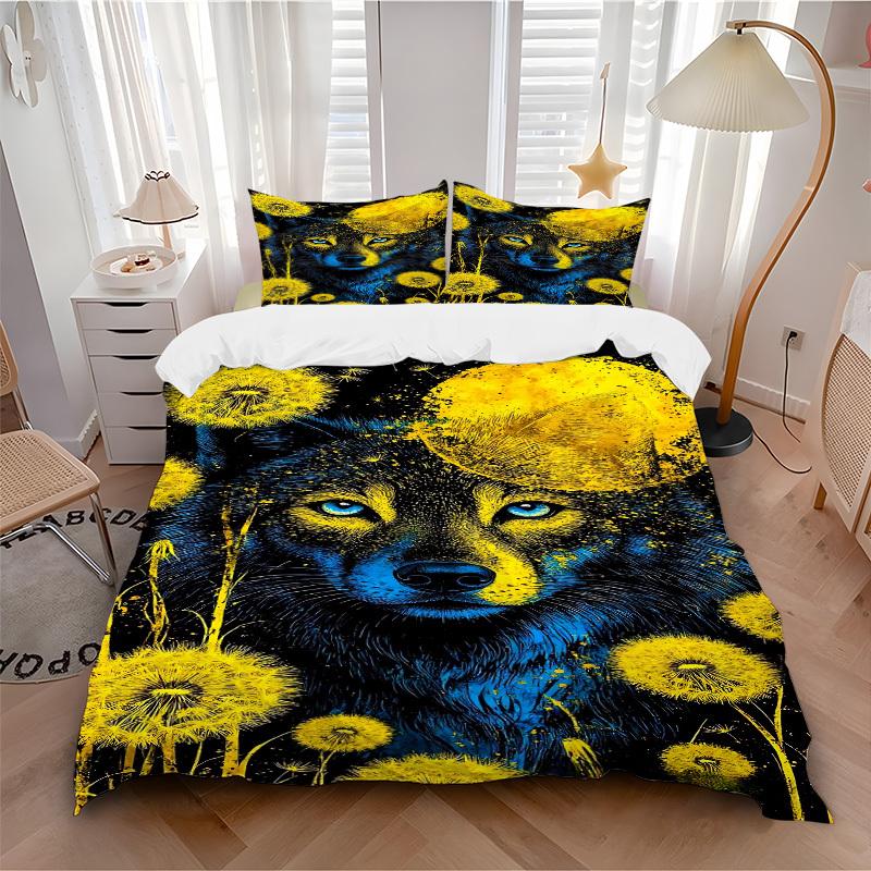 3pcs Wolf Dandelion Night Duvet Cover Set - Includes 1 Duvet Cover and 2 Pillowcases, No Quilt Core, All-Season Home Decor yy251111018