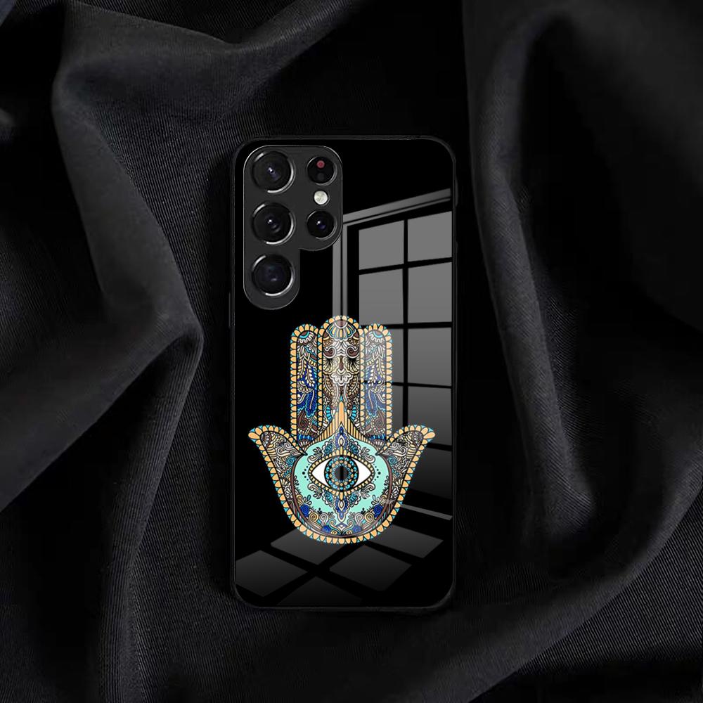 Винтажный синий чехол для телефона 'Сглаз' для Samsung S25 Edge Ultra S23 S22 S21 S20 Ultra Plus S24 Fe A54 A53 A25 Стеклянная крышка