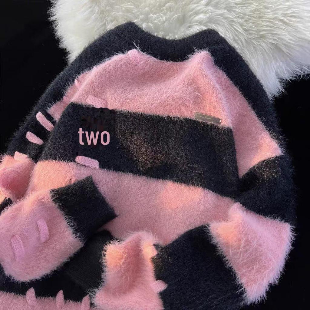 Мужской полосатый свитер из японской клеевой норки на осень/зиму — уютный и ленивый дизайн