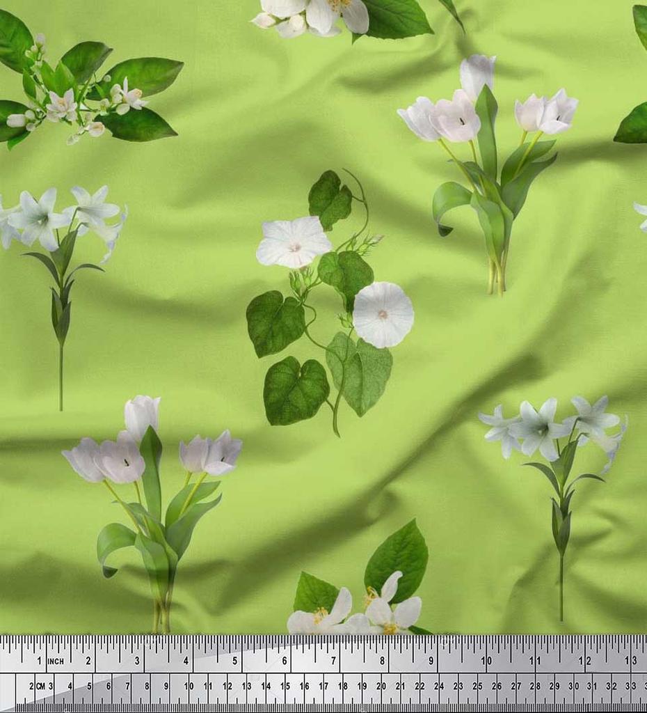 Soimoi Японская креп-сатиновая ткань с листьями, тюльпанами и цветочным принтом азалии, ткань по метрам 42 дюйма