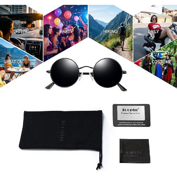 Joopin Retro Small Round Sunglasses Hippie Circle Sun Glasses Polarized UV400 Protection Metal Shades for Men Women