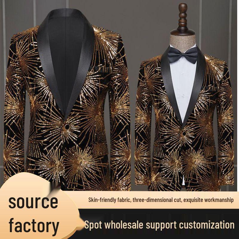Мужской модный пиджак-смокинг с пайетками для сценических выступлений