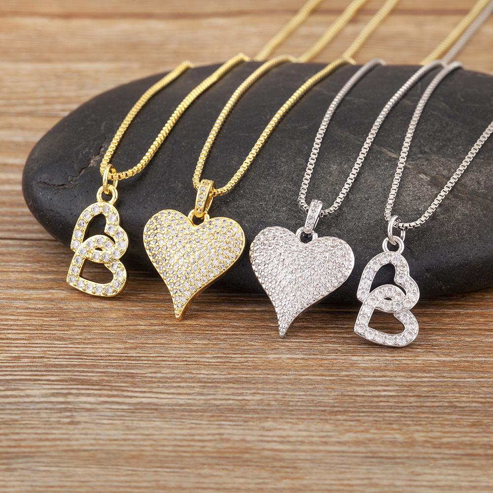 Nidin Light Luxury Trendy Heart Shape Hollow Design Charm Pendant Necklace For Women Men Sparkling Zircon Chain Jewelry Gifts