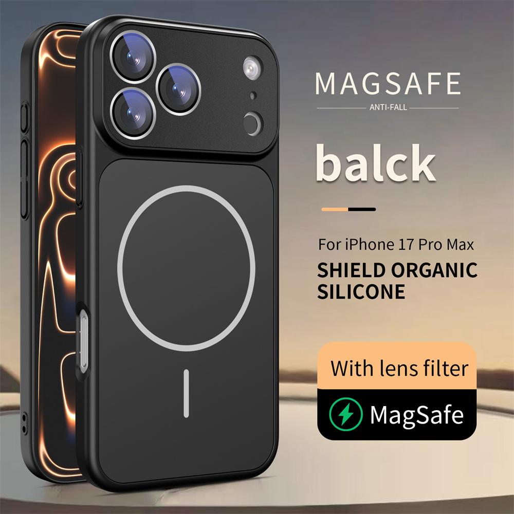 Для Magsafe Магнитный противоударный чехол для телефона для iPhone 17 Pro Max Air 16 15 14 13 Нано-матовый Защита объектива Стекло Жесткий чехол