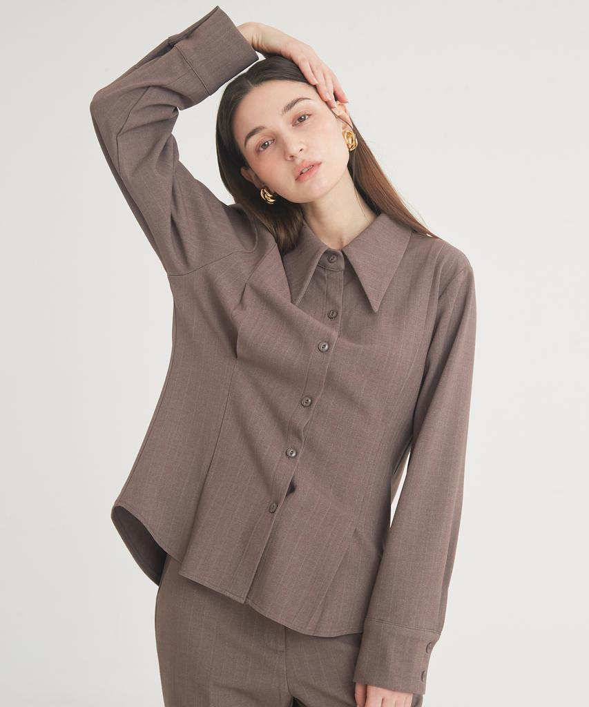 THEFRHT Wool Stripe Pintuck Shirt (Brown)