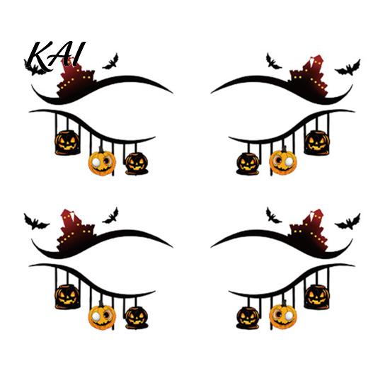 Non Residue Face Stickers 2 Pairs Halloween Eye Tattoo Stickers, Waterproof Temporary Decals with Water Transfer Skin Pumpkin Bat Spider Web,