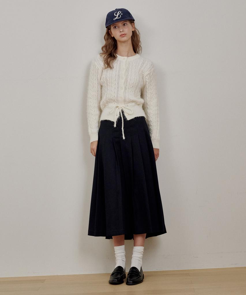 Rosiro Midi Pleated Skirt Navy