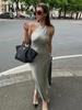 Летнее сексуальное однотонное платье с открытой спиной на шее, женское элегантное шикарное винтажное вечернее платье, модное шикарное уличное платье без рукавов