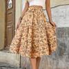 Women's Fashion Pleated Floral Print Elastic Waist Loose Lace Skirt