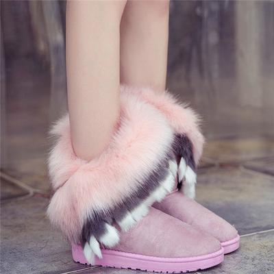 Зимние зимние сапоги из искусственного лисьего меха с кроличьим мехом. Женские ботинки «Мартенс» плюс бархатные ботинки «Мартенс».