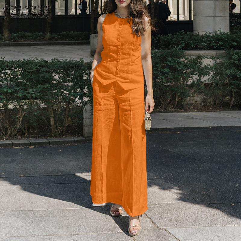 ZANZEA Женский летний комплект из жилета без рукавов с круглым вырезом и широкими брюками