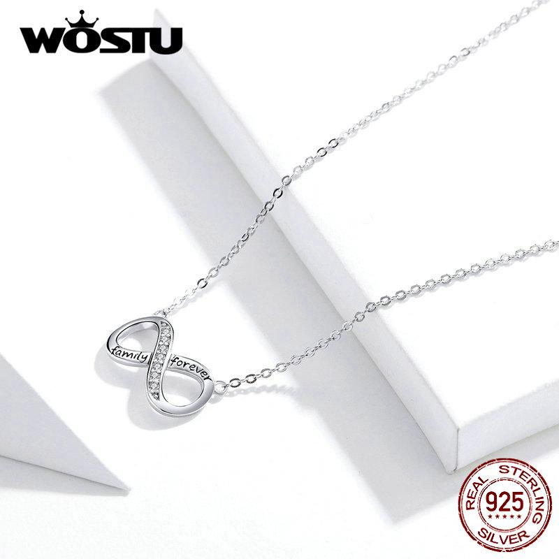 WOSTU Real 925 Sterling Silver Infinity Love Pendant Necklaces Forever Family Cross Design Chain
