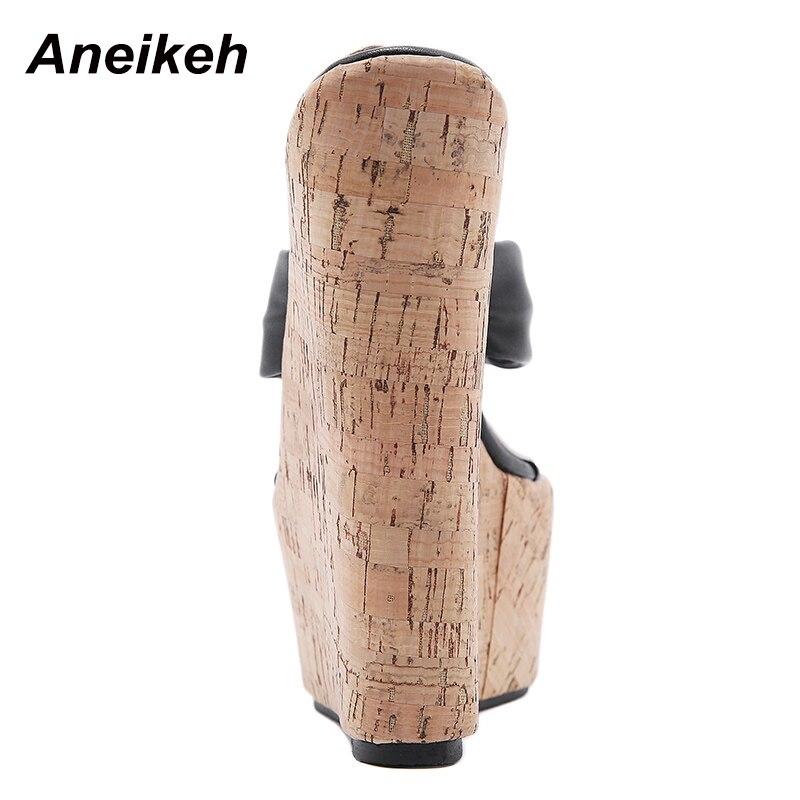 Aneikeh Summer Flip-flops Wedges Women's Shoes Fashion Classics PU Platform Head Peep Toe Thin High Heels Slippers Size 35-42