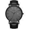BUREI Men's Stylish Analog Quartz Watch, Simple, Slim, Casual Design with Date Display, Waterproof, Popular Brand, Black Leather Strap