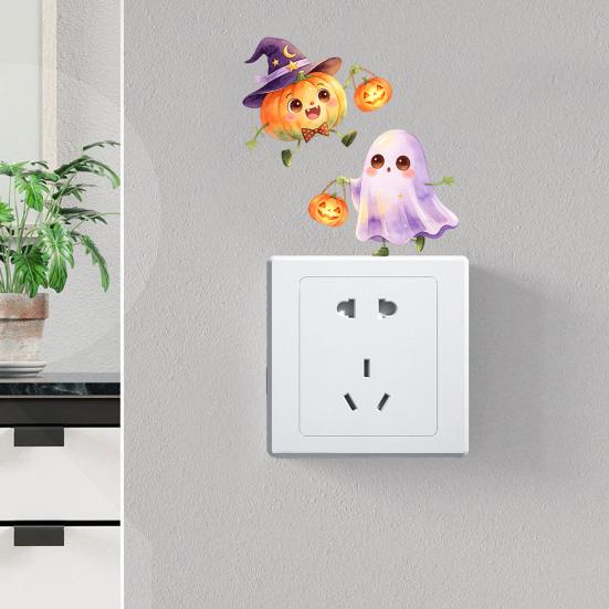 Seasonal Wall Decals Halloween Pumpkin Ghost Switch Sticker, Cartoon Light Self-Adhesive Panel Stickers Decoration Decal for Living Room Bedroom