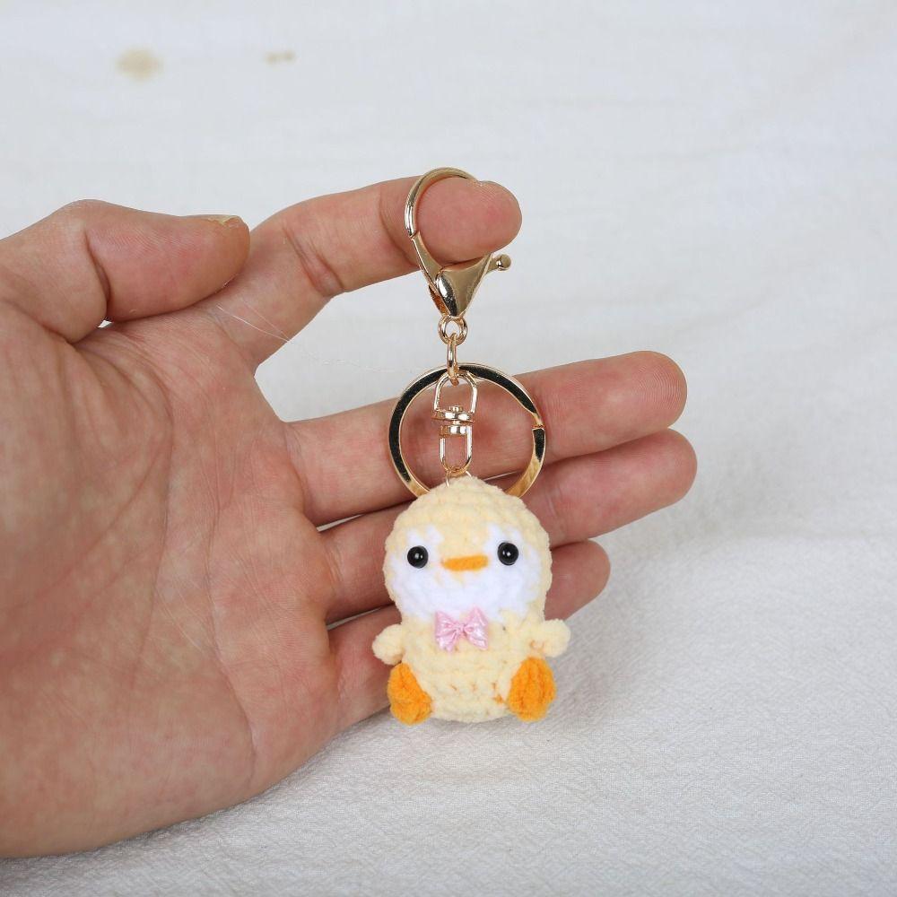 Handmade Penguin Doll Keychain Bow Tie Knitted Pendant Children Toy Crochet Keychain Car Key Ring