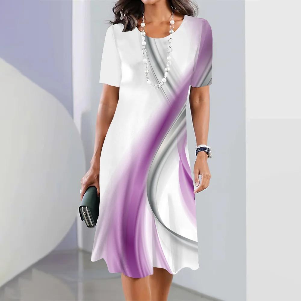 Летняя женская одежда Платья Ретро юбки А-силуэта 3D цветное блокирующее платье Вечеринка Элегантное платье с короткими рукавами Пуловер свободного покроя