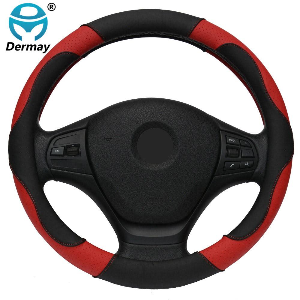 DERMAY PU Leather Car Steering Wheel Cover M size for LADA 14-15" Steering Wheel Free Shipping