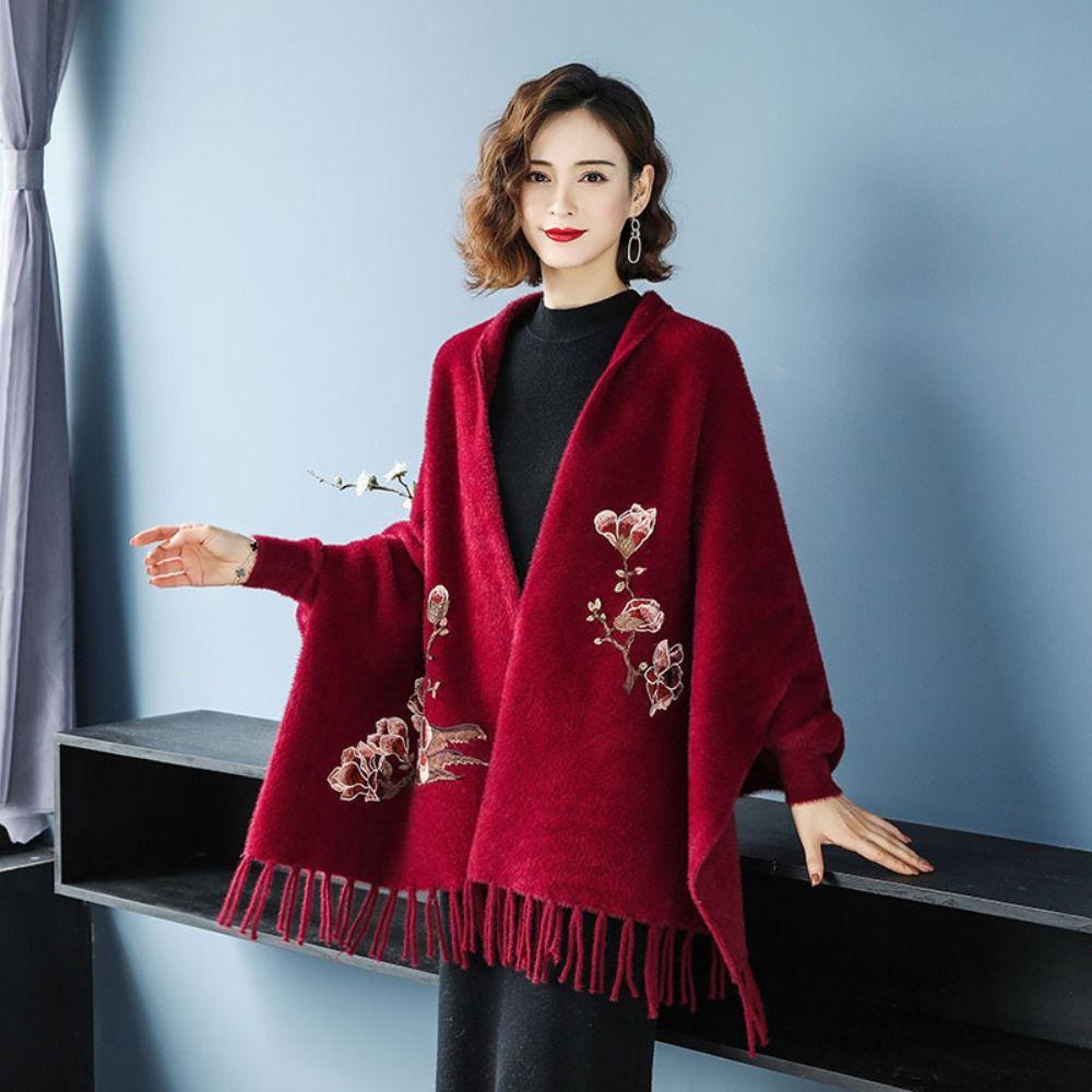 Tassel Embroidery Scarf Imitation Mink Fur Long Fringed Shawl Wedding Party Evening Dresses