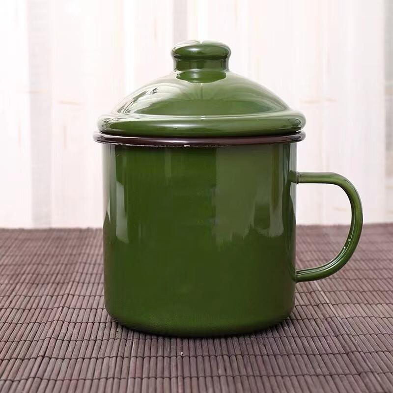 OLOEY Military Green Enamel Mug with Lid (2-Pack)