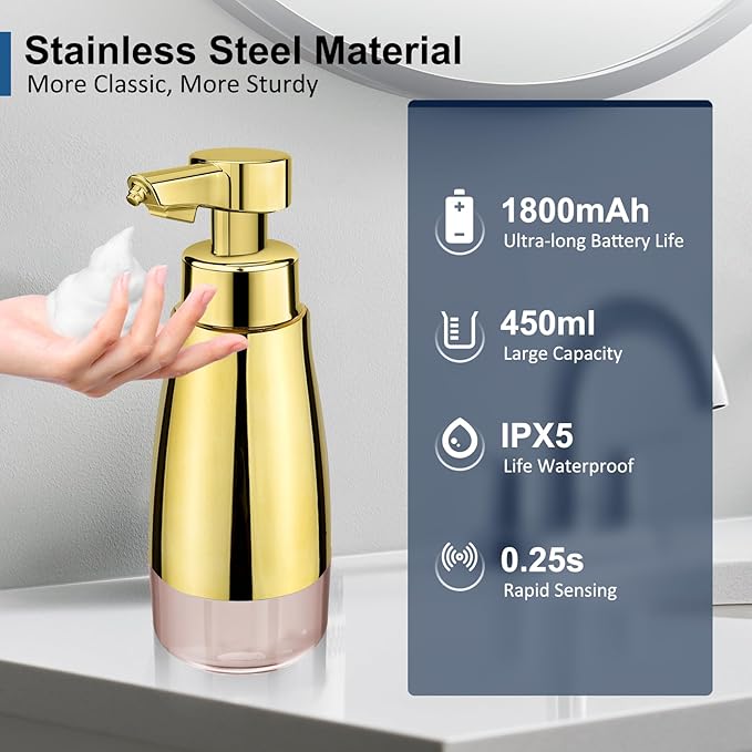 Автоматический дозатор мыла, аксессуары для ванной комнаты, бесконтактный стальной металлический флакон для лосьона, многоразовый дозатор пенящегося мыла для отеля