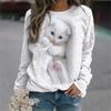 Summer Women's T-shirt Top Fashion 3D Printed Kawaii Kitten Print Long Sleeved Girl Crewneck Loose T-shirt Top Casual Pullover