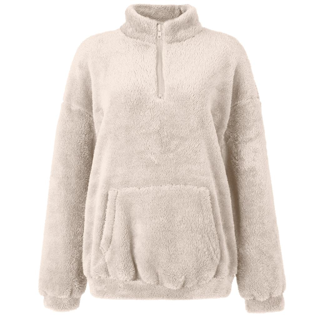 Sweatshirt For Women Half Zip Pocket Drop Shoulder Teddy Sweatshirt Christmas Sweatshirts For Women