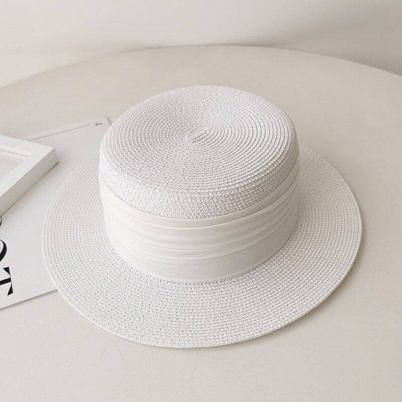 Women's Summer Vintage Top Hat Temperament, Socialite Beach Vacation Style, Simple Flat Top Sun Hat