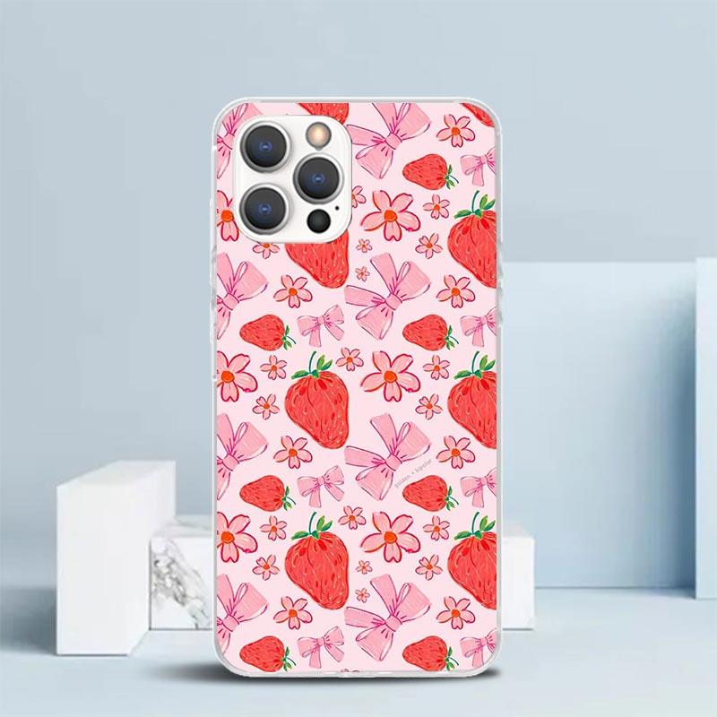 Клубничная Девочка Мультяшная Мягкий Чехол для iPhone 16 17 Air 15 14 Pro Max 16E Чехол для Телефона 13 Mini 12 11 7 SE 8 Чехол с Рисунком Посадка