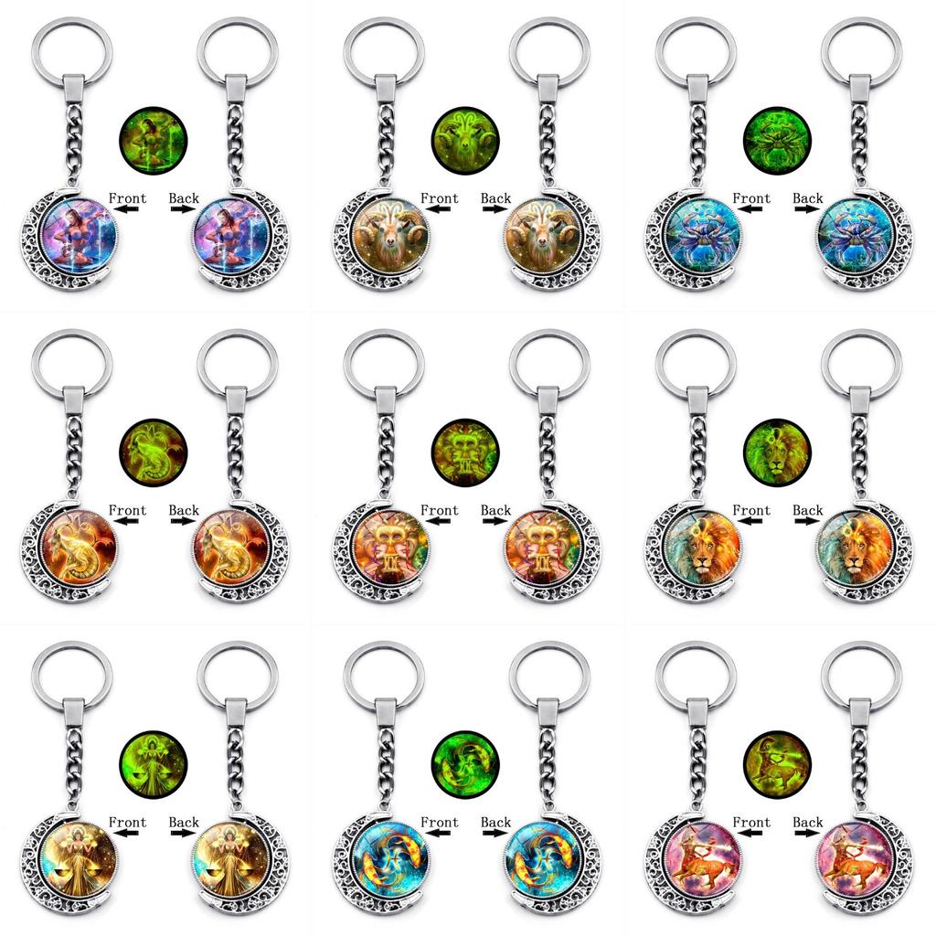 Светящийся Кулон-брелок с Двенадцатью Созвездиями, Вращающийся Кулон с Луной, Металлический Брелок, Подвесной Подарок