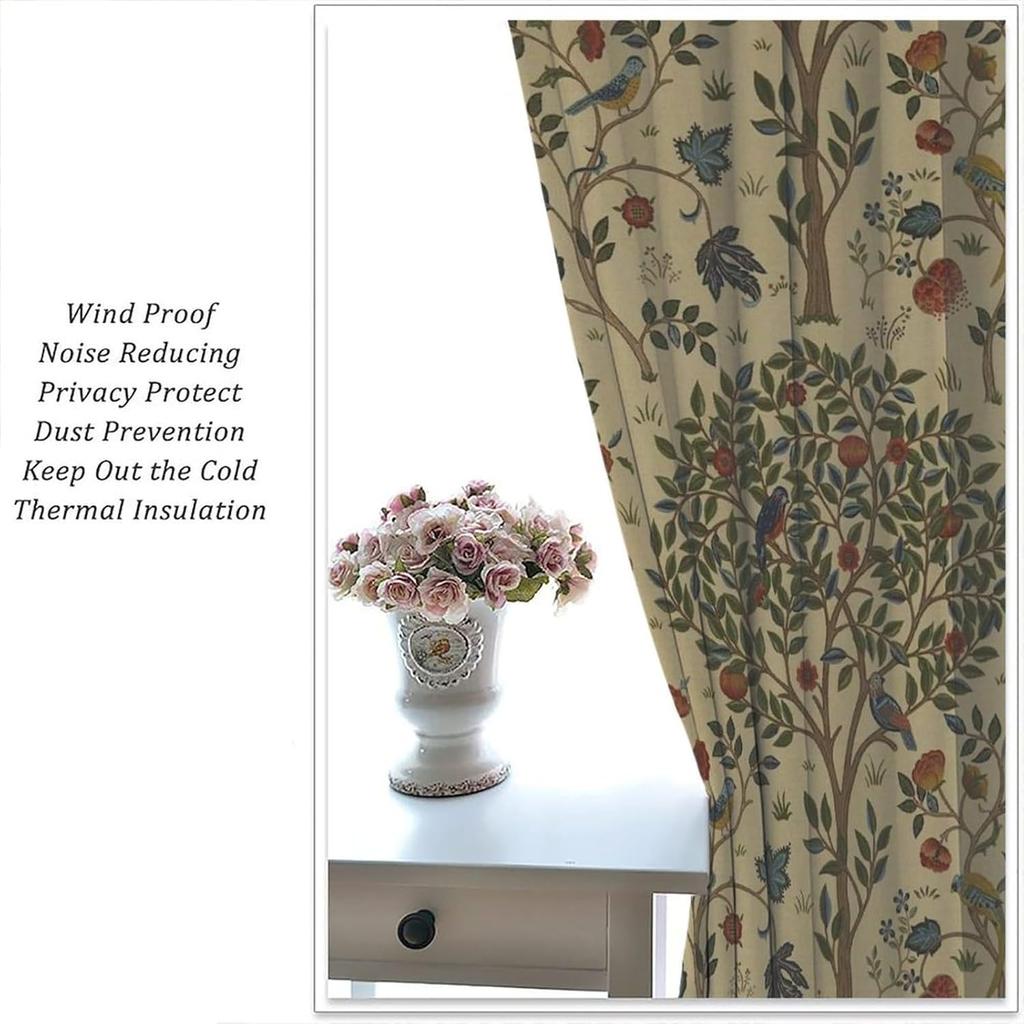 Винтажные шторы блэкаут William Morris Forest   Рустикальные бохо шторы с птицами и растениями   для гостиной, спальни 21(W)*45(L